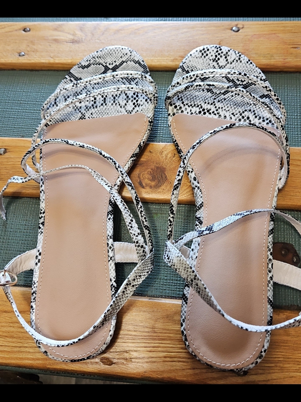 Strappy Python Snake-Print Flat Sandals, New, Size 8